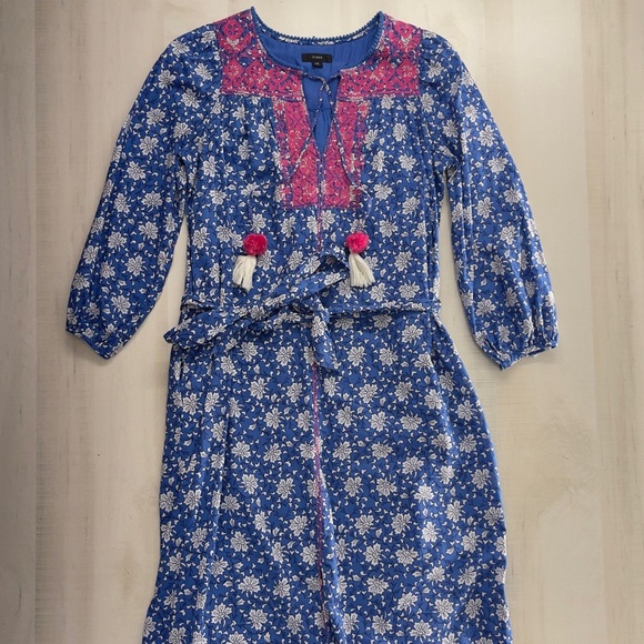 J CREW embroidered block print midi dress casual beautiful XS - Picture 7 of 11